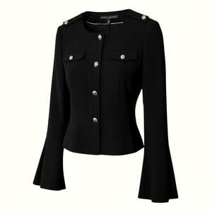WHITE HOUSE BLACK MARKET Womens 6 Black Peplum Career Blazer Jacket Bell Sleeves